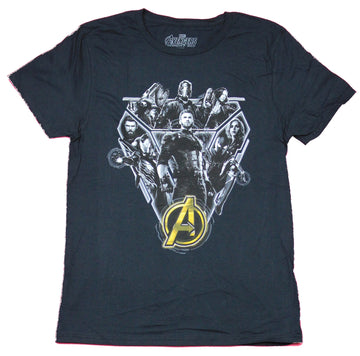 Avengers Infinity War Mens T-Shirt  - Log Gray Scale Giant Movie Cast Image
