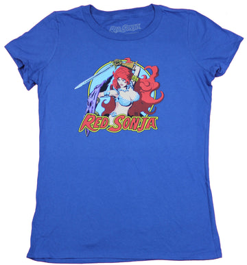 Red Sonja Girls Juniors T-Shirt - Slashing Battle Circle Pose
