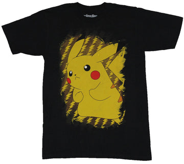 Pokemon (Nintendo) Mens T-Shirt - Pikachu Power Stance Atop A Bolt Field