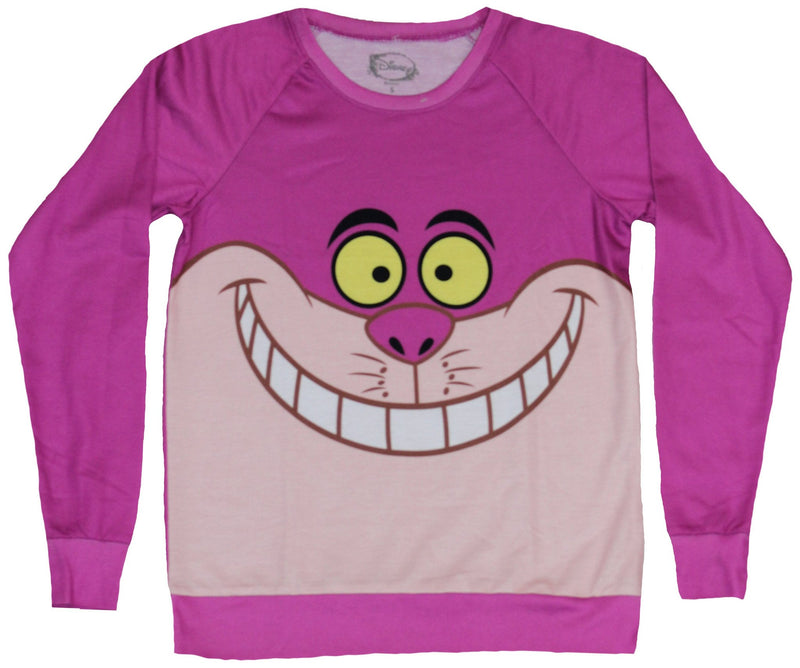 Alice in Wonderland Girls Juniors Light Sweatshirt - Cheshire Cat Face Image - Inmyparentsbasement.com
