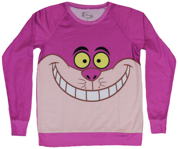 Alice in Wonderland Girls Juniors Light Sweatshirt - Cheshire Cat Face Image