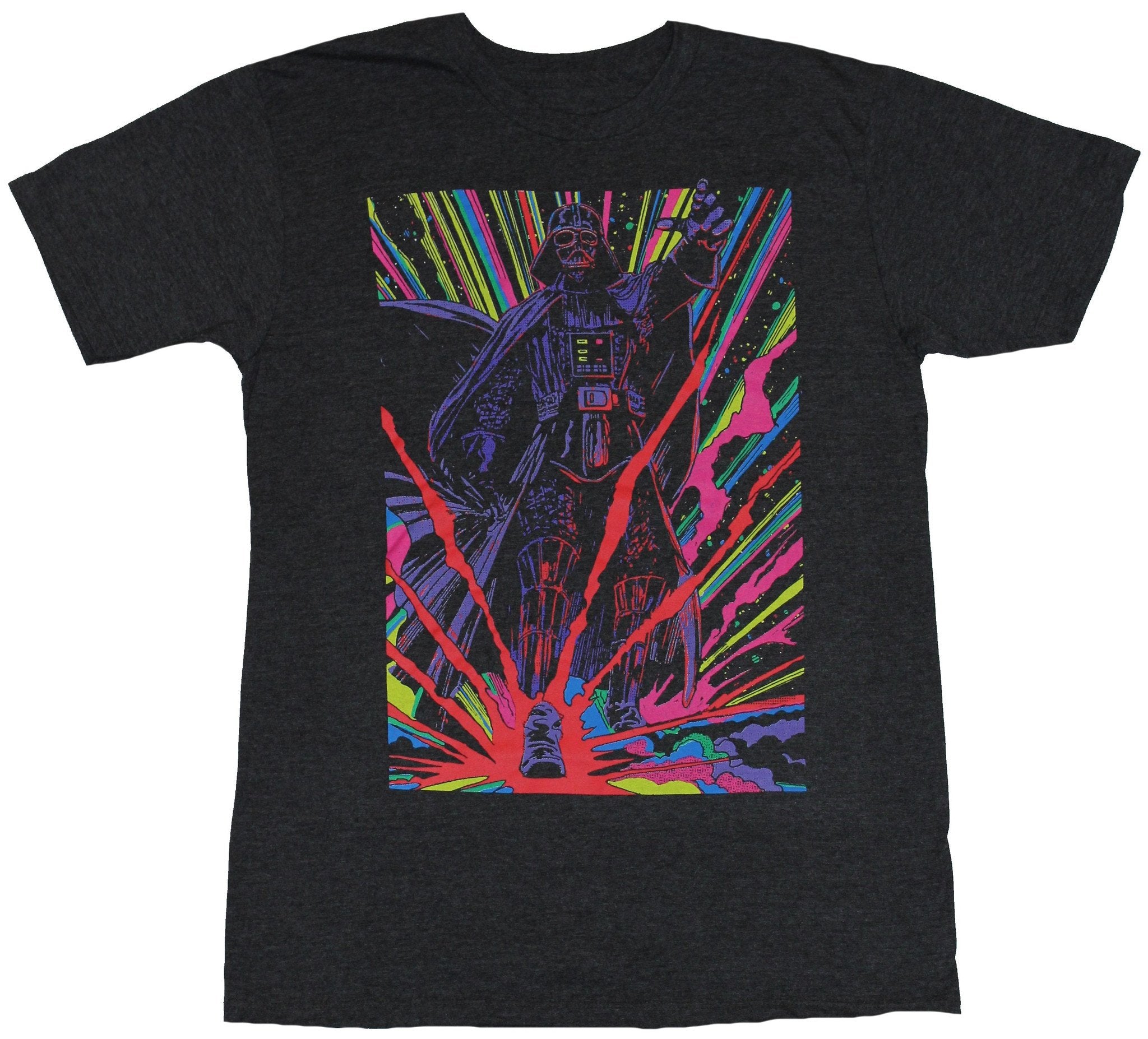 Star Wars Mens T-Shirt - Stomping Darth Vader Black Light Style Image