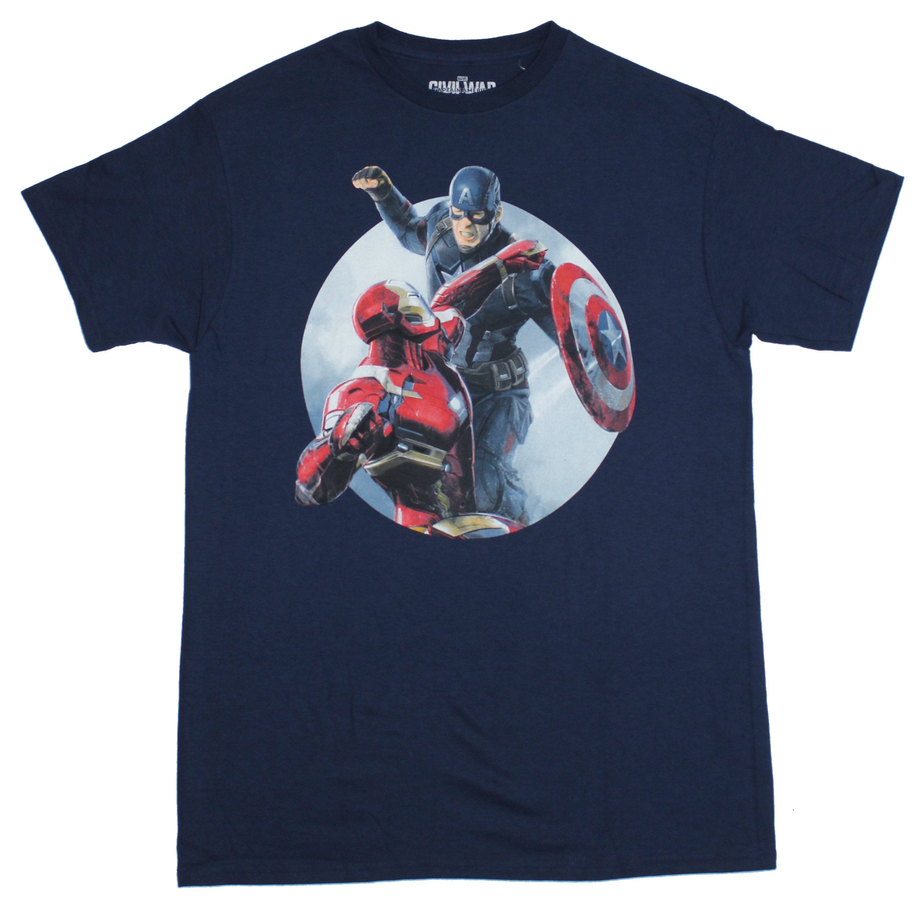 Captain America Iron Man Mens T-Shirt - Duking it Out Image