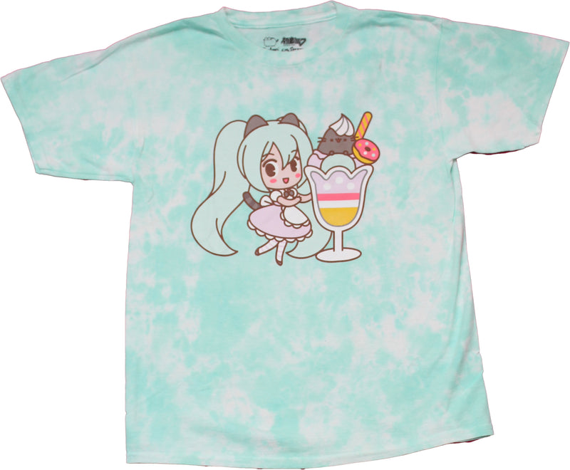 Pusheen Mens T-Shirt - Hatsuene & Pusheen Eating Ice Cream  Tie Dye - Inmyparentsbasement.com