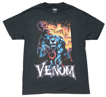 Venom Mens T-Shirt - Diving In Front of Glowing Fire City