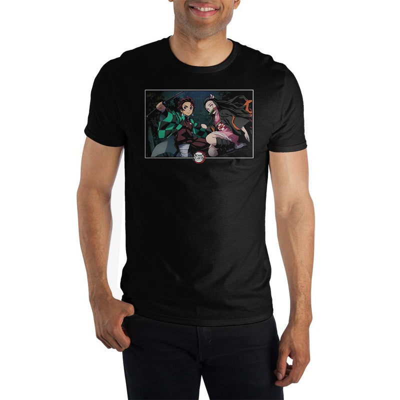 Demon Slayer Mens T-Shirt -  Tanjiro & Nezuko Action Posed Box Image - Inmyparentsbasement.com