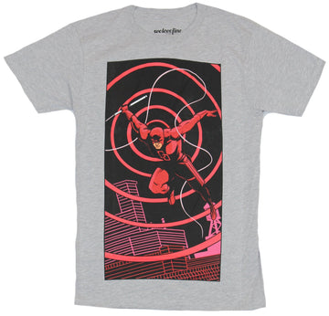Daredevil (Marvel Comics) Mens T-Shirt - Jumping Red Circled Matt Murdock Image