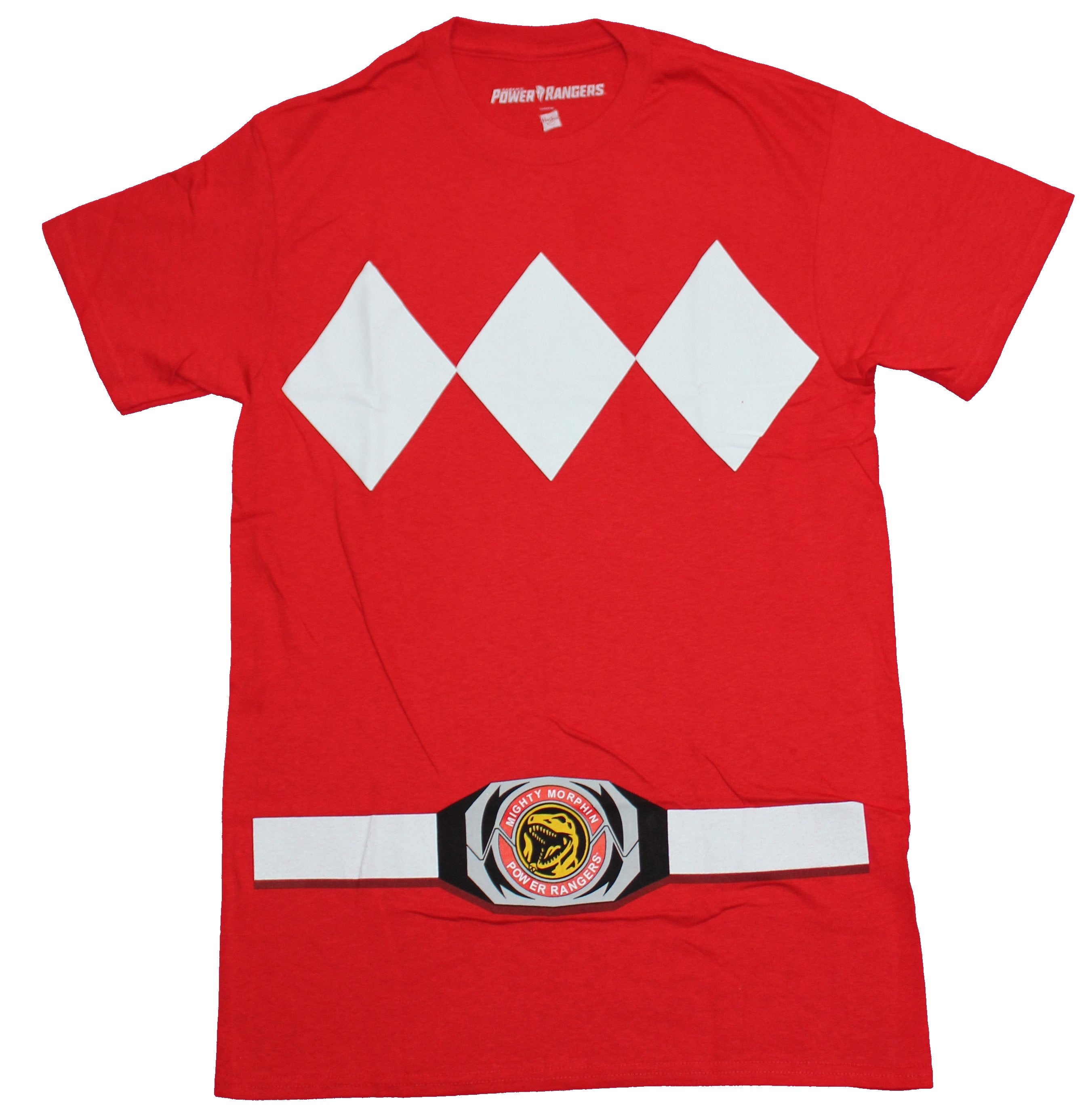 Mighty Morphin Power Rangers Mens T-Shirt - Red Ranger Red Buckle