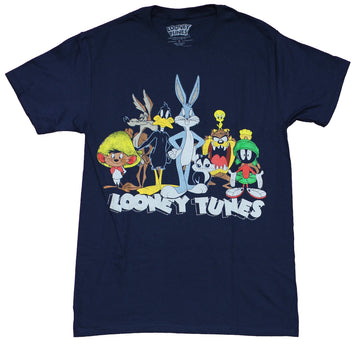 Looney Tunes Mens T-Shirt - Standing Group Center Bugs Bunny Atop Logo