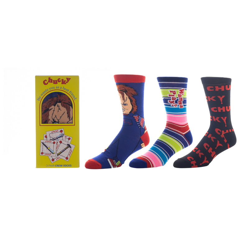 Child's Play Chucky Animigos Adult Crew Socks 3 Pack - Inmyparentsbasement.com
