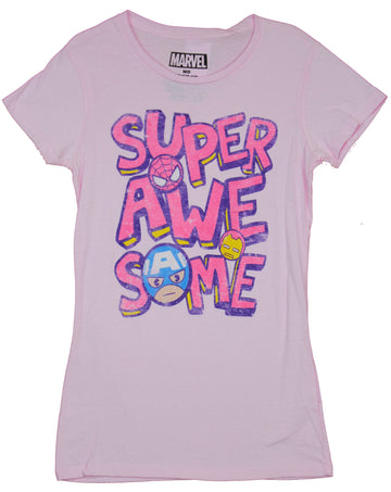 Marvel Comics Girls Juniors T-Shirt - Super Awesome Cap Spider-man Iron Man