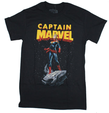 Captain Marvel Comics Mens T-Shirt - Standing Powerful Carol Under Logo Image