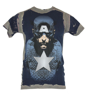 Captain America (Marvel Comics)  Mens T-Shirt - Up Close Serious Face Of Cap