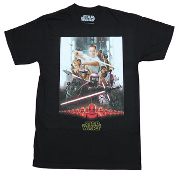 Star Wars Mens T-Shirt - Episode 9 Rise of Skywalker Rey Kylo Collage Over Red Army
