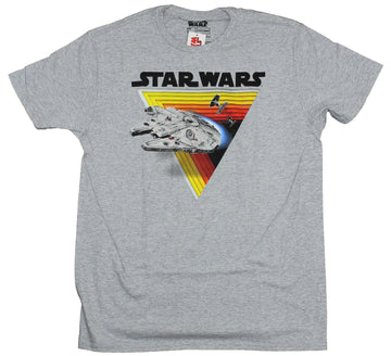 Star Wars  Mens T-Shirt - Millennium Falcon Racing Through Retro Triangle