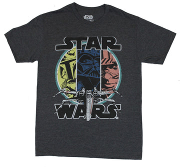 Star Wars Mens T-Shirt - 3 Color Character Circle Above Approaching X-Wing