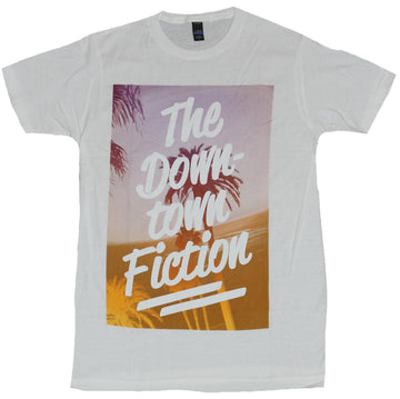 The Downtown Fiction Mens T-Shirt - Written Name Over Soft Colored Palm Image