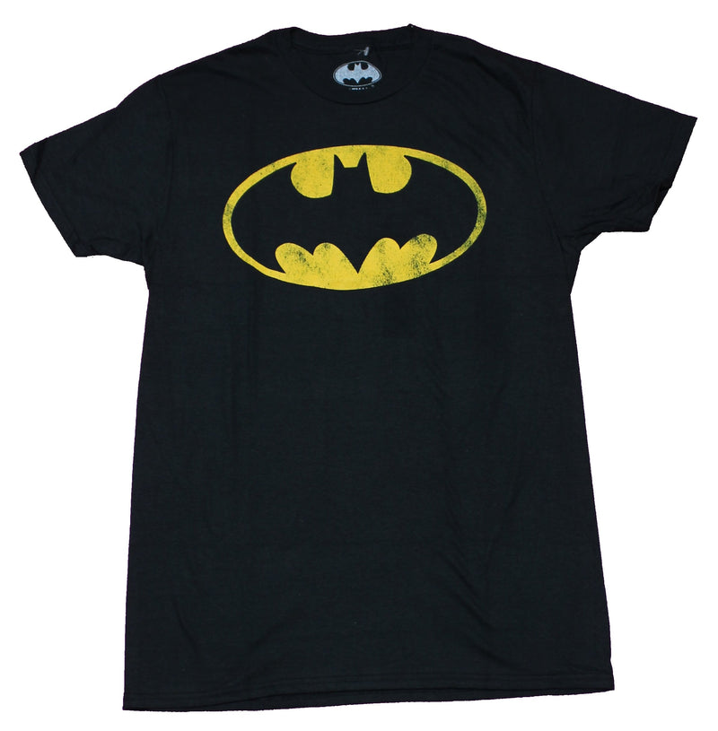 Batman Mens T-Shirt - Classic Yellow Distressed Oval Logo - Inmyparentsbasement.com