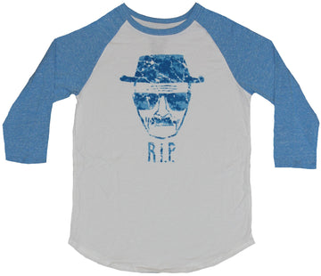 Breaking Bad 3/4 Sleeve Mens T-Shirt - Heisenberg RIP Cracked Ice Blue Sketch