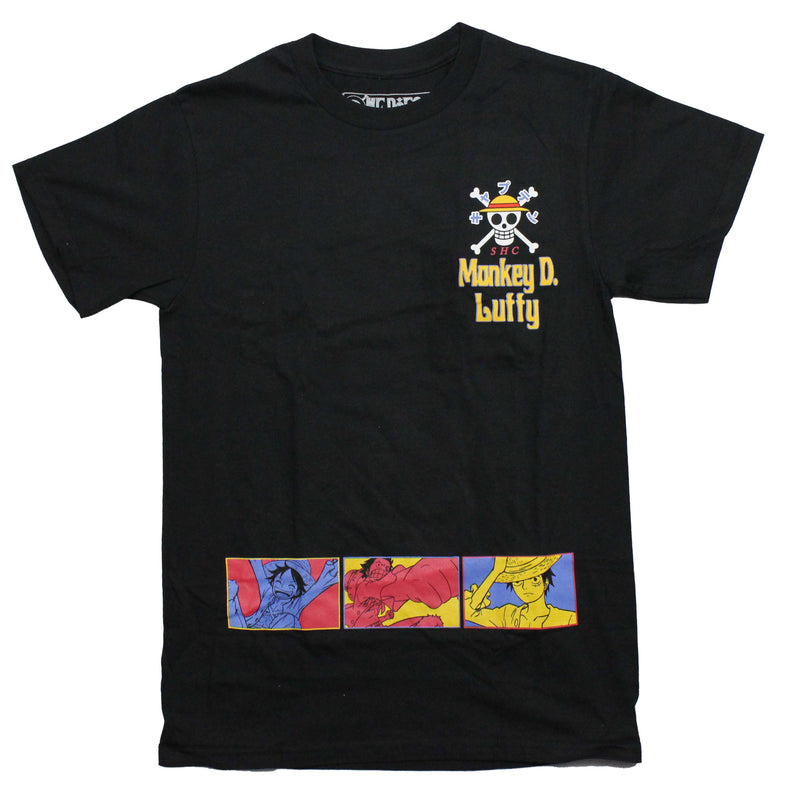 One Piece Mens T-Shirt - Lapel Monkey D. Luffy Skull Sitting On Back