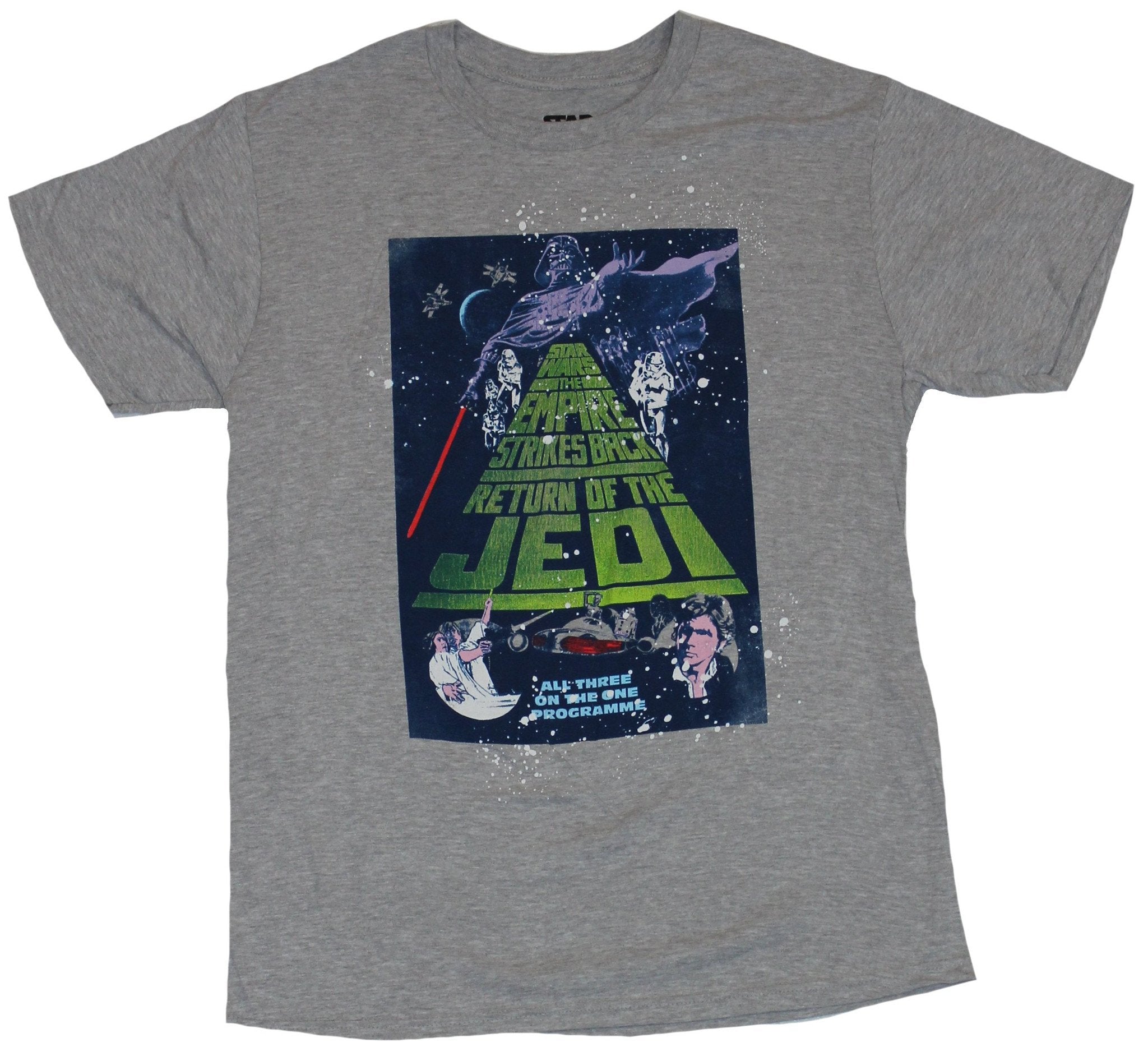 Star Wars Mens T-Shirt - Word Crawl Movie Poster All Three on One Programme