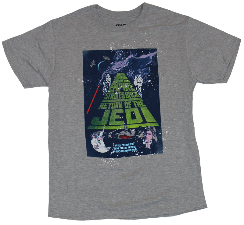 Star Wars Mens T-Shirt - Word Crawl Movie Poster All Three on One Programme - Inmyparentsbasement.com