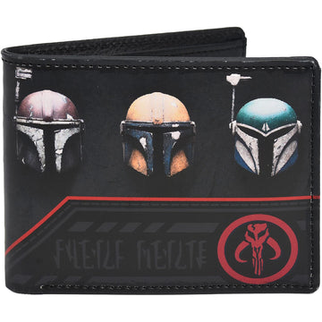 Star Wars The Mandalorian Wallet, Slim Bifold Wallet with Decorative Tin Case, Black and Red