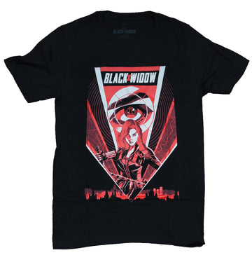 Black Widow Mens T-Shirt - Red Poster Style Under Eye