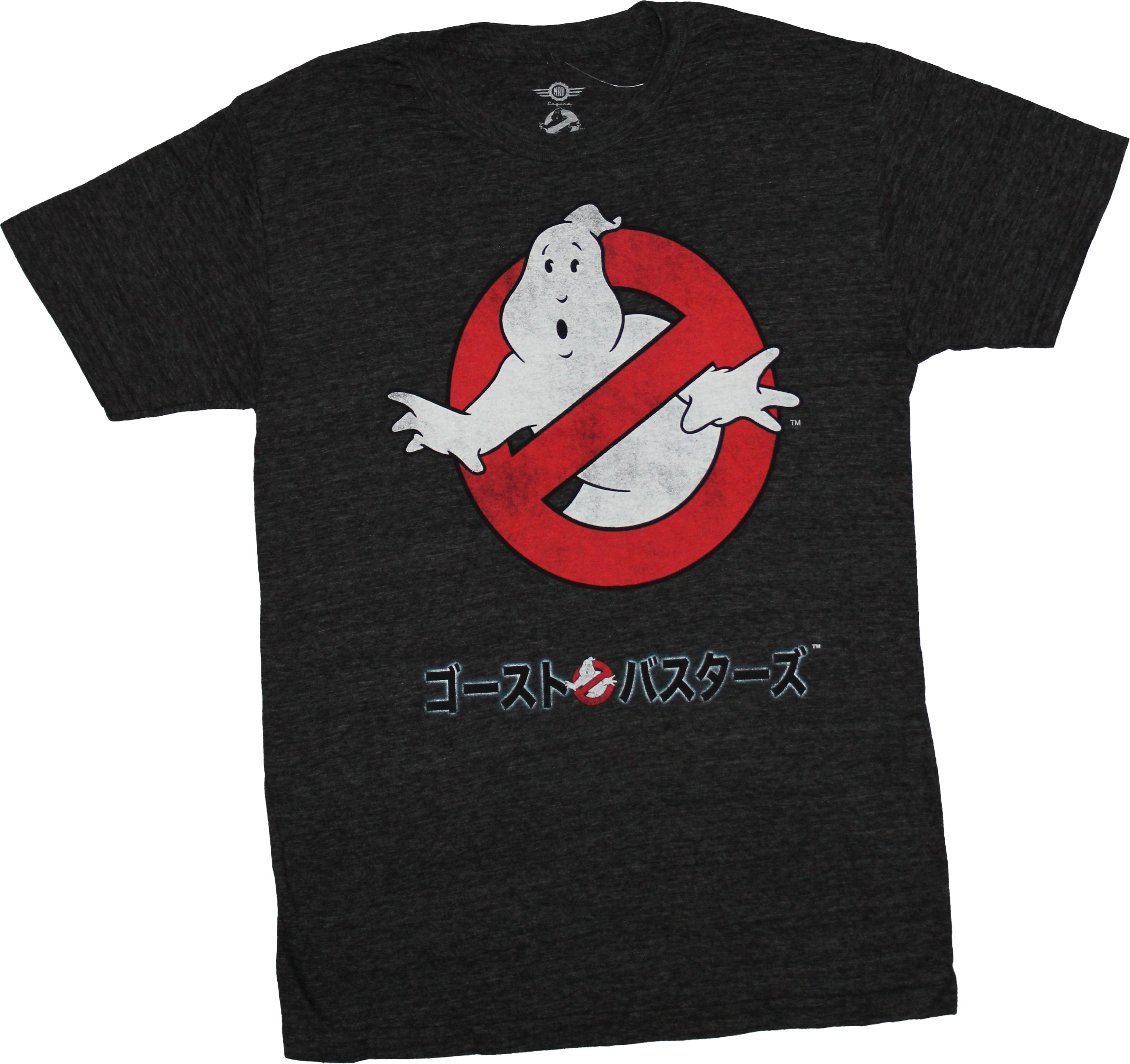 Ghostbusters Mens T-Shirt - Classic No Ghost Logo over Glowing Kanji