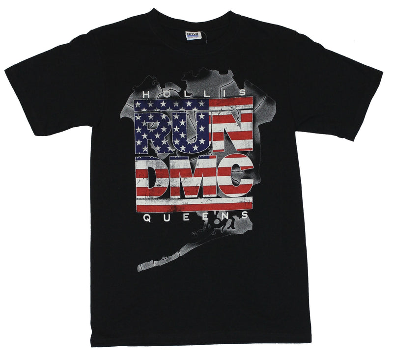 Run DMC Mens T-Shirt -  Hollis Queens Amercian Flag Style Logo - Inmyparentsbasement.com