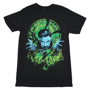 Doctor Strange Mens T-Shirt - Face in Blue Casting Spell in Green