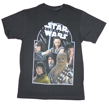 Star Wars Last  Jedi Mens T-Shirt - Full Cast Distressed Color Circle Image