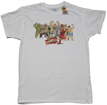 Street Fighter II Mens T-Shirt - Pixel Cast Hands Raised over Name