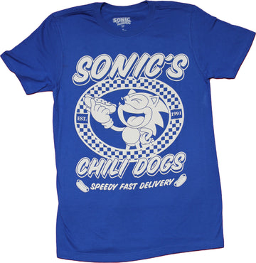 Sonic The Hedgehog Mens T-Shirt - Eating chilli dog in checke circle