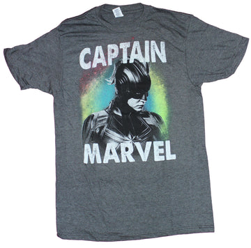 Captain Marvel Mens T-Shirt - Marvel Mask Rainbow Splattered In Between Name