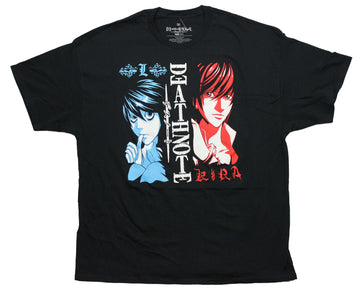 Death Note Mens T-Shirt - Duo Split Between Death Note Blue L & Red Kira