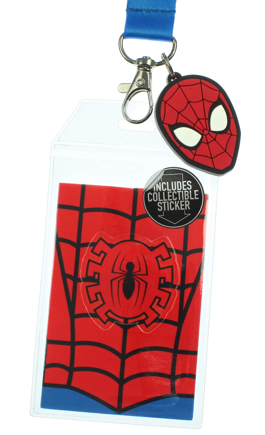 Bioworld Spider-Man Classic ID Lanyard Badge Holder with 1.5" Rubber Charm Pendant and Collectible Sticker