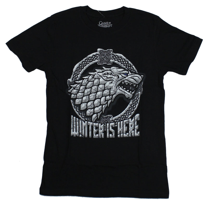 Game of Thrones Mens T-Shirt - Stark Head Winter Is Here Cast Style Image - Inmyparentsbasement.com