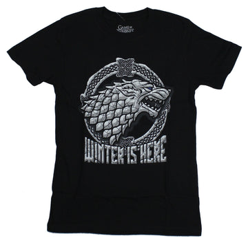 Game of Thrones Mens T-Shirt - Stark Head Winter Is Here Cast Style Image