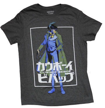 Cowboy Bebop Mens T-Shirt - Smug Spike Smoking In White Kanji Box