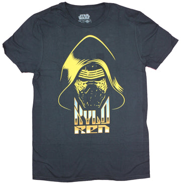 Star Wars Mens T-Shirt  - Yellow Kylo Ren Mask Over Stylized Name