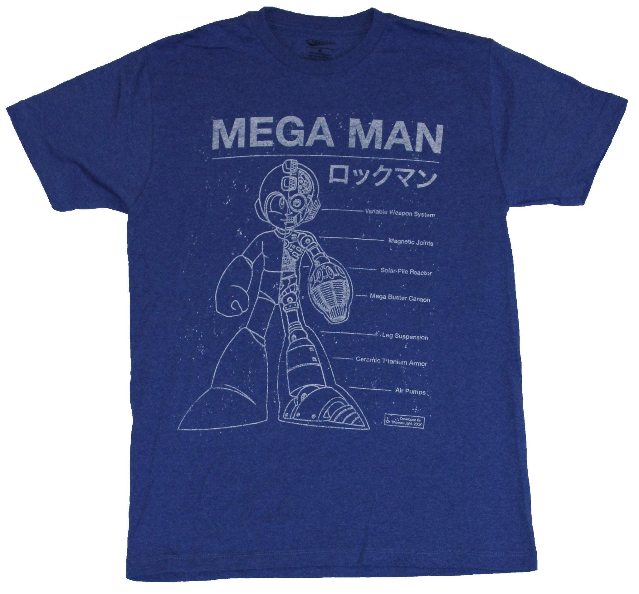 Mega Man (Capcom) Mens T-Shirt  - Blue Print Schematic OF Mega Man
