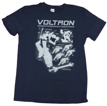Voltron Mens T-Shirt- Blue Print Schematics White Print Image