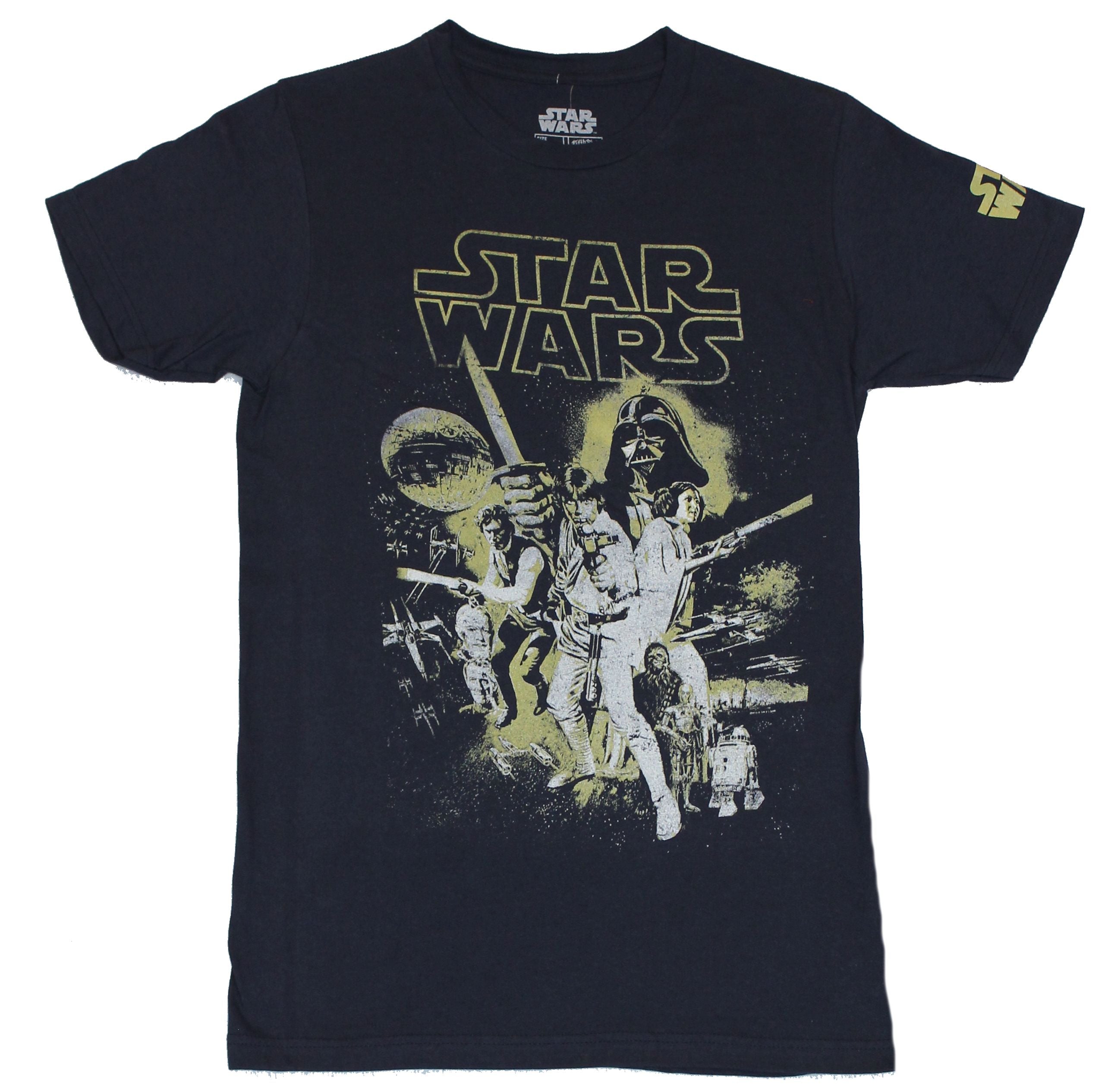Star Wars Mens T-Shirt - Gold & White Outlined Distressed New Hope Image
