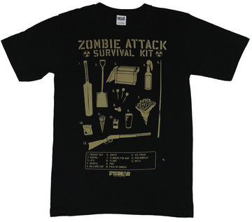 Shaun of the Dead Mens T-Shirt - Zombie Attack Survial Kit Image