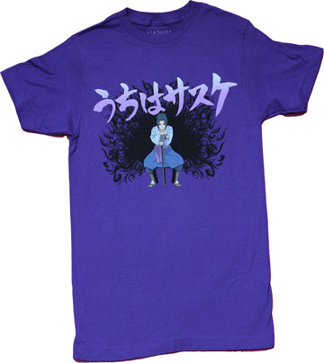 Naruto Shippuden Mens T-Shirt - Sasuke Batttle Ready Under Kanji