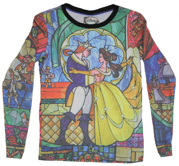 Beauty and the Beast Disney Juniors Light Sweatshirt - Giant Stained Glass Image