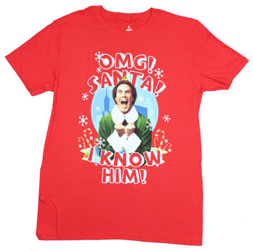 Elf The Movie Mens T-Shirt - Santa! OMG I Know Him Elf Image