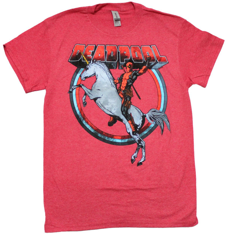 Deadpool Mens T-Shirt - Deadpool Circle Riding Unicorn