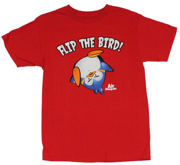 Air Penguin Mens T-Shirt  - Flip the Bird Somersault Image on Red